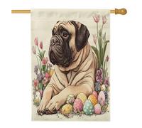 Bandiera per la casa del cane con mastino pasquale primaverile, 71 x 101 cm, double-face, decorativa per esterni, con uova floreali vintage, per cortile, cortile, casa, tela, divertente motivo per