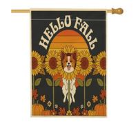 Bandiera per la casa del cane con papillon autunnale, 71 x 101 cm, double-face, decorativa per esterni, vintage, vintage, girasole, bandiera per la casa, in lino, con zucca, piccola bandiera per prato
