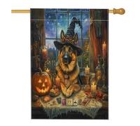 Bandiera per la casa del cane da strega di Halloween, 71 x 101 cm, double face, per decorazione esterna, tarocchi astrologia cucciolo frontyard bandiera per la casa, strega all'aperto piccola bandiera