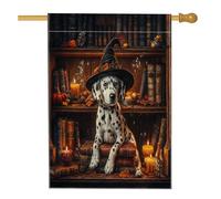 Bandiera per la casa del cane dalmata di Halloween, 71 x 101 cm, per esterni, spaventosa strega, libri magici con cuccioli, bandiera verticale standard per la casa, decorazione per esterni