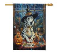 Bandiera per la casa del cane dalmata strega di Halloween, 71 x 101 cm, double face, per decorazione esterna, tarocchi astrologia cucciolo frontyard bandiera per la casa, strega all'aperto piccola