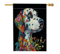Bandiera per la casa del cane della Dalmazia primaverile, 71,1 x 101,6 cm, double face, decorativa per esterni, arte floreale nera, per cortile, casa, cortile, prato, bandiera per animali domestici