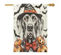 Bandiera per la casa del cane della strega di Halloween, 71 x 101 cm, double face, decorativa per esterni, spaventosa zucca, pipistrello, cucciolo, bandiera, casa, tela, motivo per animali domestici