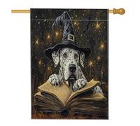 Bandiera per la casa del cane della strega di Halloween, 71 x 101 cm, double face, decorativa per esterni, vintage, libro magico per cuccioli, bandiera per la casa, estetica esterna piccola bandiera