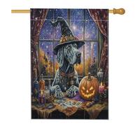 Bandiera per la casa del cane della strega di Halloween, 71 x 101 cm, double-face, per decorazione esterna, tarocchi astrologia cucciolo frontyard bandiera per la casa, strega all'aperto piccola
