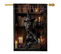Bandiera per la casa del cane di Halloween, 71 x 101 cm, double-face, decorativa, per esterni, spaventosa strega, libri magici, cuccioli, bandiera, per la casa, per animali domestici, piccola bandiera
