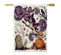 Bandiera per la casa del cane di Halloween Witch Cavalier King Charles Spaniel 71,1 x 101,2 cm su entrambi i lati per esterni decorativa, divertente bandiera raccapricciante in tela per la casa