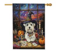 Bandiera per la casa del cane di Halloween Witch Westie 71,1 x 101,2 cm su entrambi i lati per decorazione esterna, tarocchi astrologia cucciolo frontyard bandiera casa lino, strega all'aperto piccola