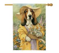 Bandiera per la casa del cane, fantasioso cesto con cappello stagionale giallo primaverile su entrambi i lati, bandiere decorative per portico anteriore per esterni, prato, cortile, patio, ingresso 71