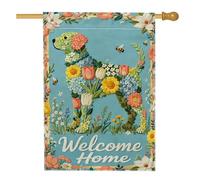 Bandiera per la casa del cane, fiori floreali primaverili api primaverili blu primaverile su entrambi i lati in iuta decorativa per esterni, patio, cortile, prato, ingresso, balcone, 71 x 101 cm