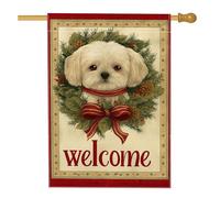 Bandiera per la casa del cane, ghirlanda rustica invernale con pigne rossa invernale su entrambi i lati, grande bandiera da giardino per esterni, prato, cortile, patio, ingresso 71 x 101 cm