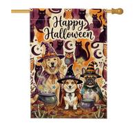 Bandiera per la casa del cane, Halloween fantasioso gatto gufo Halloween viola iuta double face portico anteriore bandiere decorative per esterni cortile prato patio ingresso 71 x 101 cm