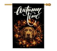 Bandiera per la casa del cane Labrador Retriever autunnale, 71 x 101 cm, double-face, per decorazione esterna, ghirlanda autunnale con foglie d'acero, bandiera per la casa in tela, divertente motivo