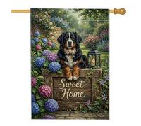 Bandiera per la casa del cane, lanterna rustica naturale di ortensia verde primaverile in iuta su entrambi i lati, bandiere decorative per portico anteriore per esterni, patio, cortile, prato
