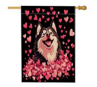 Bandiera per la casa del cane Malamute di San Valentino Alaskans Malamute, 71 x 101 cm, double face, per decorazione esterna, divertente motivo cucciolo di cuore, bandiera per la casa, per amanti