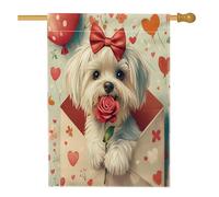 Bandiera per la casa del cane maltese di San Valentino, 71 x 101 cm, double-face, per esterni, con lettera d'amore, per la casa, per amanti del giardino, piccola bandiera per prato