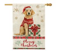Bandiera per la casa del cane, regalo di Natale con fiocco di neve in iuta rossa su entrambi i lati, bandiere decorative per portico anteriore, per esterni, patio, prato, ingresso campeggio, 71 x 101