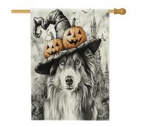 Bandiera per la casa del cane Rough Collie per strega di Halloween, 71 x 101 cm, double face, decorativa per esterni, vintage, per casa infestata, cuccioli, bandiera, per la casa, per esterni, piccola