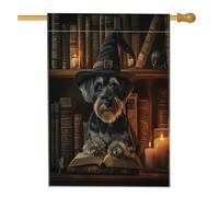 Bandiera per la casa del cane Schnauzer di Halloween, 71 x 101 cm, double-face per esterni, per esterni, spaventosa strega, libri magici per cuccioli, bandiera per la casa in lino, piccola bandiera da