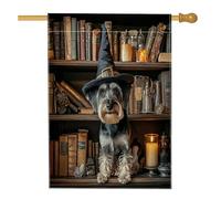 Bandiera per la casa del cane Schnauzer di Halloween, 71 x 101 cm, per esterni, spaventosa strega, libri magici con cuccioli, bandiera verticale standard per la casa, decorazione per esterni