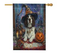 Bandiera per la casa del cane Springer Spaniel di Halloween, 71 x 101 cm, double-face per decorazione esterna, tarocchi astrologia cucciolo frontyard bandiera per la casa, strega all'aperto piccola