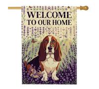 Bandiera per la casa del cane, Welcome Home, lavanda, farfalla, primavera, viola, juta, double face, grande bandiera da giardino per esterni, patio, cortile, prato, ingresso, balcone, 71 x 101 cm