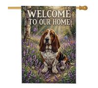 Bandiera per la casa del cane, Welcome Nature, lavanda, farfalla, primavera, viola, double face, decorativa, per esterni, prato, cortile, patio, ingresso, 71 x 101 cm