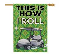Bandiera per la casa del carrello da golf, per esterni, casual, con foglie di palla da golf, verde estivo, in iuta su entrambi i lati, per portico anteriore, per esterni, cortile, prato, patio, porta