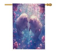 Bandiera per la casa del lamantino di San Valentino, 71,1 x 101,2 cm, double-face, decorativa, per esterni, oceano, mare, mare, mare, amore, cuore, cortile, casa, tela, casa, coppia, amante esterno
