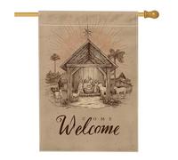 Bandiera per la casa del presepe, rustica natalizia con pecore a forma di stella, in iuta marrone, double face, decorativa, per esterni, patio, prato, ingresso, campeggio, 71 x 101 cm