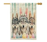 Bandiera per la casa della fauna selvatica con lupo pasquale primaverile, 71 x 101 cm, double face, per decorazione esterna, divertente animale selvatico uova Groovy Eggs Front Yard Canvas Home Flag