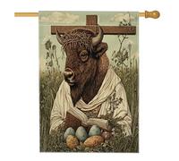 Bandiera per la casa della fauna selvatica con yak pasquale primaverile, 71 x 101 cm, double face, decorativa per esterni, con uova incrociate con animali, bandiera per la casa, per le vacanze