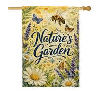 Bandiera per la casa delle api, bandiera botanica con farfalle e crisantemo primaverili gialle su entrambi i lati, in iuta, decorativa, per esterni, prato, cortile, patio, ingresso, 71 x 101 cm