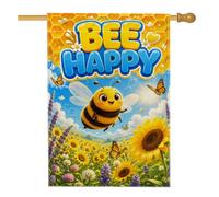 Bandiera per la casa delle api, estiva giocosa girasole farfalla gialla estiva su entrambi i lati, decorativa per esterni, cortile, prato, patio, porta d'ingresso, 71 x 101 cm