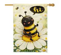 Bandiera per la casa delle api, fantasiosa e giocosa con fiori di crisantemo gialli primaverili in iuta su entrambi i lati, grande bandiera da giardino per esterni, cortile, prato, patio, porta