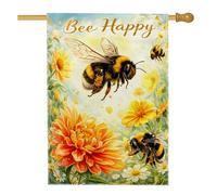 Bandiera per la casa delle api, fiori naturali primaverili con crisantemo giallo primaverile in iuta su entrambi i lati, bandiere decorative per portico anteriore, per esterni, prato, cortile, patio