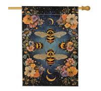 Bandiera per la casa delle api, motivo natura, fiore fantasioso, luna estiva, in iuta nera, double face, grande bandiera da giardino per esterni, cortile, prato, patio, porta d'ingresso, 71 x 101 cm