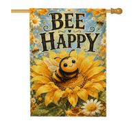 Bandiera per la casa delle api, motivo primaverile con girasole e crisantemo giallo primaverile, in iuta gialla su entrambi i lati, decorativa, per esterni, cortile, prato, patio, porta d'ingresso, 71