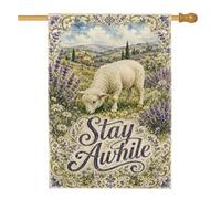 Bandiera per la casa delle pecore, rustica campagna lavanda margherite verde primavera iuta doppia faccia bandiere decorative per portico anteriore esterno patio prato ingresso campeggio 70 x 101 cm