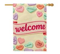 Bandiera per la casa di benvenuto, San Valentino romantico cuori Xoxo San Valentino pesca doppia faccia in iuta bandiere decorative per portico anteriore esterno patio cortile prato ingresso balcone