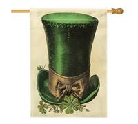 Bandiera per la casa di San Patrizio con cappelli verdi, 71,1 x 101,6 cm, double face, decorativa per esterni, retrò, vintage, quadrifoglio, bandiera per la casa, per esterni, cortile, prato, bandiera