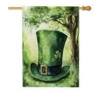 Bandiera per la casa di San Patrizio con cappelli verdi, 71,1 x 101,6 cm, double-face, per esterni, decorazione per esterni, motivo: quadrifoglio della foresta, bandiera per la casa, albero per