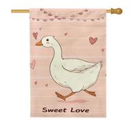 Bandiera per la casa d'oca, romantiche e giocose con cuori a strisce di San Valentino pesca su entrambi i lati, bandiere decorative per esterni, cortile, prato, patio, porta d'ingresso, 71 x 101 cm