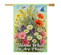 Bandiera per la casa, floreale natura farfalla ape primavera verde iuta double face portico anteriore bandiere decorative per patio esterno prato ingresso campeggio 71 x 101 cm