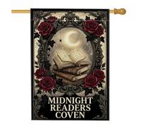 Bandiera per la casa, gotica mistica rose luna, Halloween, nera, double face, decorativa, per esterni, patio, cortile, prato, ingresso, balcone, 71 x 101 cm