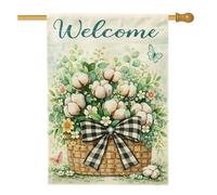 Bandiera per la casa in cotone, cesto rustico primaverile fiori verde primavera doppia tela esterna grande bandiera da giardino per esterni patio cortile prato ingresso balcone 71 x 101 cm