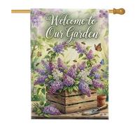 Bandiera per la casa lilla, fiore primaverile farfalla ape primavera viola doppia tela esterna grande bandiera da giardino per esterni patio cortile prato ingresso balcone 71 x 101 cm