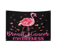 Bandiera per la sensibilizzazione sul cancro al seno, fenicottero, speranza, amante dei fiori, 3x5 piedi, striscione da giardino con 4 fori, decorazione per interni ed esterni.