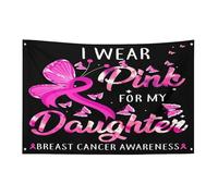 Bandiera per la sensibilizzazione sul cancro al seno "Io indosso il rosa per mia figlia", 3x5 piedi, striscione da giardino con 4 fori, decorazione per interni ed esterni.