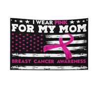 Bandiera per la sensibilizzazione sul cancro al seno "Io indosso il rosa per mia mamma", 3x5 piedi, striscione da giardino con 4 fori, decorazione per interni ed esterni.